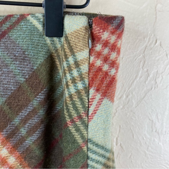 Willi Smith Wool Plaid A-line MIDI Skirt Made in Italy 10P Vintage Green Tan Red - Picture 9 of 9